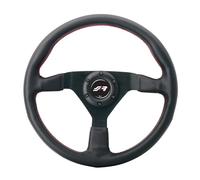 Simoni Racing Volant Universel Nob - Cuir Noir + Couture Rouge - Diamètre 350mm