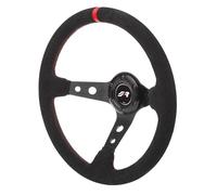 Simoni Racing Volant Universel Pitlane - Suède Noir + Couture Rouge - Diamètre 350mm
