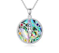 SIMONLY Collier 7 chakras en argent sterling 925 avec pendentif fleur de vie chakra collier signe de paix bijoux cadeaux pour femme Noël fête des mères, Argent sterling, Pas de pierre précieuse