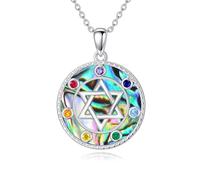 SIMONLY Collier 7 chakras en argent sterling 925 avec pendentif fleur de vie chakra collier signe de paix bijoux cadeaux pour femme Noël fête des mères, Argent sterling, Pas de pierre précieuse