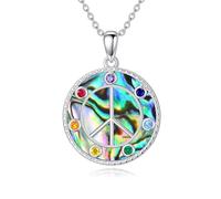 SIMONLY Collier 7 chakras en argent sterling 925 avec pendentif fleur de vie chakra collier signe de paix bijoux cadeaux pour femme Noël fête des mères, Argent sterling, Pas de pierre précieuse