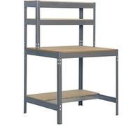 SimonRack Etabli d’Atelier, Capacité de Charge 600 kg, 1445x1210x610 mm, 3 Étagères, Table de Travail Bricolage, Gris/Bois - BT1