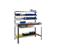 Simonrack Établi d'atelier BT1 – 600 kg, 1445x1510x760 mm, 3 étagères & tiroir, Gris/Bois