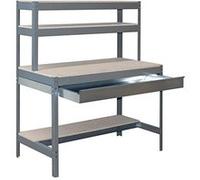 Simonrack Établi d'atelier BT1 – 600 kg, 1445x1510x760 mm, 3 étagères & tiroir, Gris/Bois