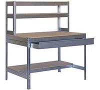 Etabli atelier Bois Métal avec tiroir de rangement 1440x1200x750mm galva 4 niveaux agglo 600kg en kit (BT-1 BOX 1200)