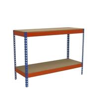 Simonrack Banc de Travail Atelier, Table de Travail Atelier, Charge maximale 400 kg, 900 x 1200 x 450 mm, Bricolage, Bleu/Orange/Bois - BT-Basic