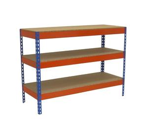 Simonrack Banc de Travail Atelier, Table de Travail Atelier, Charge maximale 400 kg, 900 x 1200 x 450 mm, Bricolage, Bleu/Orange/Bois - BT-Basic