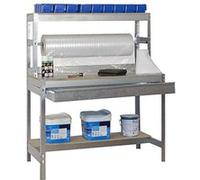 Etabli Table d'Emballage avec tiroir de rangement 1440x1200x750mm galva 2 niveaux agglo 600kg en kit (BT-4 BOX 1200)