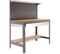 SimonRack Etabli d’Atelier, Capacité de Charge 600 kg, 1445x1510x610 mm, Panneau Perforé avec 1 Étagère, Étagère Tiroir de Rangement, Table de Travail Bricolage, Gris/Bois - BT3