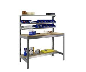 SimonRack Etabli d’Atelier, Capacité de Charge 400 kg, 1445x910x610 mm, 3 Étagères, Table de Travail Bricolage, Gris/Bois - BT1