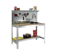SimonRack Etabli d’Atelier, Capacité de Charge 400 kg, 1445x910x610 mm, Panneau Perforé avec 1 Étagère, Table de Travail Bricolage, Galvanisé/Bois - BT3