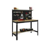 SimonRack Etabli d’Atelier, Capacité de Charge 400 kg, 1445x910x610 mm, Panneau Perforé avec 1 Étagère, Table de Travail Bricolage, Anthracite/Bois - BT3