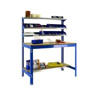 Simonrack – Établi d'atelier BT1 – 600 kg, 3 étagères, 1445×1210×610 mm, Bleu/Bois