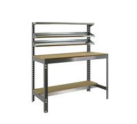 SimonRack Etabli d’Atelier, Capacité de Charge 600 kg, 1445x1210x610 mm, 3 Étagères, Table de Travail Bricolage, Gris/Bois - BT1