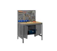 SimonRack Etabli d’Atelier, Capacité de Charge 600 kg, 1445x1210x610 mm, Panneau Perforé, Aromire avec Étagère, Table de Travail Bricolage, Gris/Bois - BT2