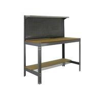 Simonrack – Établi d’atelier BT3 – 600 kg, 1445×1210×610 mm, panneau perforé, gris/bois