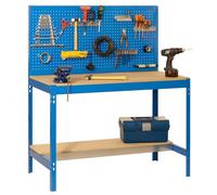 SimonRack Etabli d’Atelier, Capacité de Charge 600 kg, 1445x1510x610 mm, Panneau Perforé, Table de Travail Bricolage, Bleu/Bois - BT2