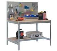Etabli atelier Bois Métal avec panneau porte outils 1440x1500x600mm galva 2 niveaux agglo 600kg en kit (BT-2 1500)