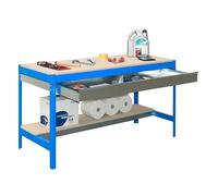 SimonRack Etabli d’Atelier, Capacité de Charge 600 kg, 842x1210x760 mm, Étagère Tiroir de Rangement, Table de Travail Bricolage, Bleu/Bois - BT0