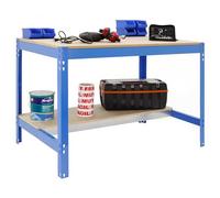 SimonRack Etabli d’Atelier, Capacité de Charge 600 kg, 842x1510x760 mm, Table de Travail Bricolage, Bleu/Bois - BT0