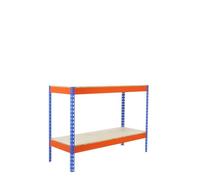 Simonrack - Étagère métallique 2 niveaux - 900 x 1500 x 450 mm - KIT SIMONFORTE - CHIPBOARD - Bleu - Orange - Bois