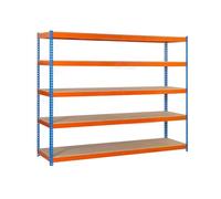 Simonrack - Étagère métallique 5 niveaux - 3000 x 1500 x 600 mm - KIT SIMONFORTE - CHIPBOARD - Bleu - Orange - Bois