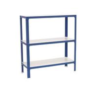 SimonRack Étagère métallique de rangement, sans vis, 3 étagères en bois, haute capacité Charge 150 kg, 900x1000x300 mm, Étagère Salon Salle de bain Cuisine, Bleu/Blanc - SimonHomeClick Wood