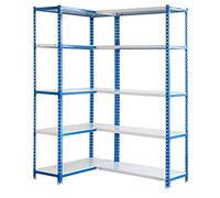 SimonRack Étagère Rangement et 10 Niveaux, 80 kg Capacité de Charge et Point de Flexion, 2000x1300x300 mm, Étagère Charge Lourde, Étagère d´angle, Bleu/Blanc - Simoncorner