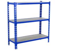 Simon Rack Étagère Rangement et 3 Niveaux en Boix, 200 kg Capacité de Charge et Point de Flexion, 1000x1100x400 mm, Étagère Charge Lourde, Étagère Garage, Bleu/Bois - Maderclick