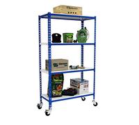 Simonrack Étagère Rangement et 4 Niveaux, 75 kg Capacité de Charge et Point de Flexion, 1575x800x300 mm, Étagère à Roulettes, Étagère Garage, Bleu/Blanc - Simonclick