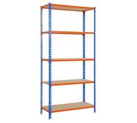 SimonRack Étagère Rangement et 5 Niveaux en Boix, 150 kg Capacité de Charge et Point de Flexion, 1800x900x300 mm, Étagère Charge Lourde, Étagère Garage, Bleu/Orange/Bois - Maderclick