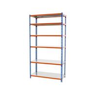 SimonRack Étagère Rangement et 6 Niveaux, 200 kg Capacité de Charge et Point de Flexion, 2500x1100x400 mm, Étagère Charge Lourde, Étagère Garage, Bleu/Orange/Galvanisé - Simonclick