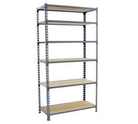 SimonRack Étagère Rangement et 6 Niveaux en Boix, 200 kg Capacité de Charge et Point de Flexion, 2500x1100x300 mm, Étagère Charge Lourde, Étagère Garage, Gris/Bois - Maderclick