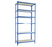 SimonRack Étagère Rangement et 6 Niveaux en Boix, 200 kg Capacité de Charge et Point de Flexion, 2500x1100x500 mm, Étagère Charge Lourde, Étagère Garage, Bleu/Bois - Maderclick