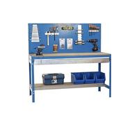 Simonrack – Établi d'atelier BT2 – 600 kg, 1445×1210×610 mm, panneau perforé, tiroir – Bleu/Bois