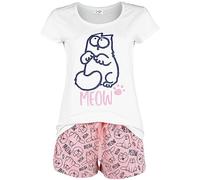 Simon's Cat Meow Femme Pyjama Blanc/Rose 100% Coton