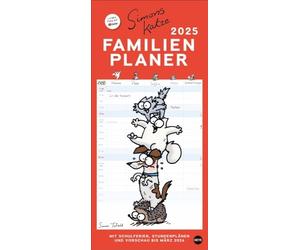 Simons Chat Calendrier familial 2025 : calendrier familial avec 5 colonnes, calendrier mural familial illustré humoristique avec vacances scolaires et emplois du temps (planificateur familial Heye)