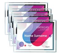 SIMON'S SHOP Lot de 4 cadres photo 8,5 x 11 cadres pour certificats et récompenses 8 1/2 x 11 Cadre mural et de table Transparent avec bordure argentée