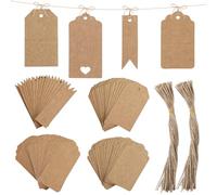 Simpeak 120Pcs Étiquette en Papier Kraft Étiquette Cadeaux en Rectangulaire de 4 Tailles avec 120Pcs Ficelle, pour Mariage Noël Anniversaire Party Artisanat