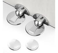 Simpeak 4PCS Butée de Porte Magnétique 2 Bouchons de Porte Magnétique Métallique pour Sol avec Vis de Cure d'Auto-Adhésif 3M + 2 Bouchon de Porte Transparent en Silicone,Argent