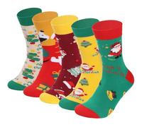 Simpeak 5 Paires Chaussettes de Noël Coton, Unisexe Mi-Mollet - Confortables Respirantes pour Toutes Saisons,Parfait pour les Fêtes de Famille de Noël,Taille 38-44