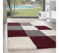 SIMPEX Shaggy Tapis Shaggy à Carreaux Moelleux de différentes Couleurs et Tailles, Taille:160x230 cm, Couleur:Rouge