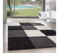 SIMPEX Shaggy Tapis Shaggy à Carreaux Moelleux de différentes Couleurs et Tailles, Taille:160x230 cm, Couleur:Noir