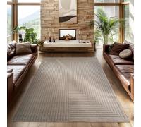 SIMPEX Tapis 140x200 cm Beige, Poils Courts Effet 3D Relief, Motif Bohème Scandinave, pour Salon, Chambre, Cuisine ou Terrasse