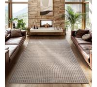 SIMPEX Tapis 140x200 cm Beige, Poils Courts Effet 3D Relief, Motif Bohème Scandinave, pour Salon, Chambre, Cuisine ou Extérieur