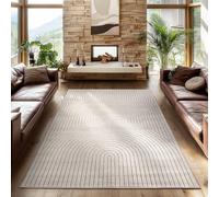 SIMPEX Tapis 140x200 cm Crème, Poils Courts Effet 3D Relief, Motif Bohème Scandinave, pour Salon, Chambre, Cuisine ou Terrasse