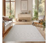SIMPEX Tapis 200x290 cm Crème Design Vintage Bouclé Boucles Style Scandinave Moderne Doux Résistant Facile à Nettoyer Grand Tapis pour Salon Salle à Manger Chambre