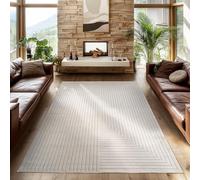 SIMPEX Tapis 200x290 cm Crème, Poils Courts Effet 3D Relief, Design Bohème Scandinave, pour Salon, Chambre, Cuisine ou Extérieur
