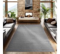 SIMPEX Tapis 200x290 cm Gris, Poils Courts Effet 3D Relief, Design Bohème Scandinave, pour Salon, Chambre, Cuisine ou Extérieur