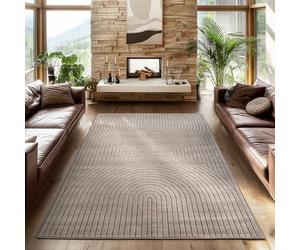 SIMPEX Tapis 280x370 cm XXL Beige, Poils Courts Effet 3D Relief, Design Bohème Scandinave, pour Grandes Pièces Intérieur Extérieur